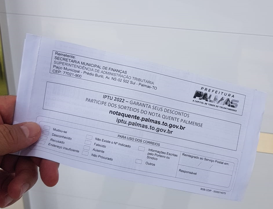 Prazo para pagamento à vista do IPTU em Palmas com 10% de desconto termina no dia 15 de março