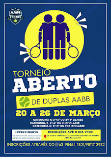 Abertas inscrições para Torneio Aberto de Tênis da AABB Palmas