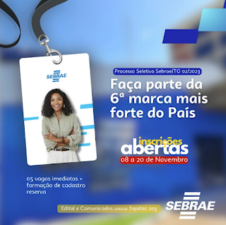 Processo seletivo do Sebrae Tocantins oferece vagas com salários de até R$ 8.332 mil 