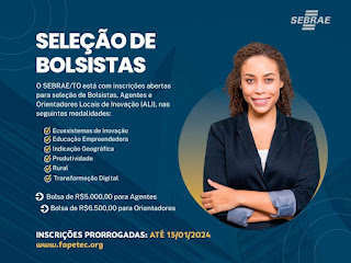 Sebrae TO prorroga inscrições para bolsistas de inovação 