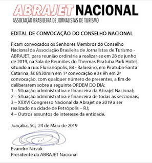 Conselho Nacional da Abrajet reúne-se em Piratuba-SC